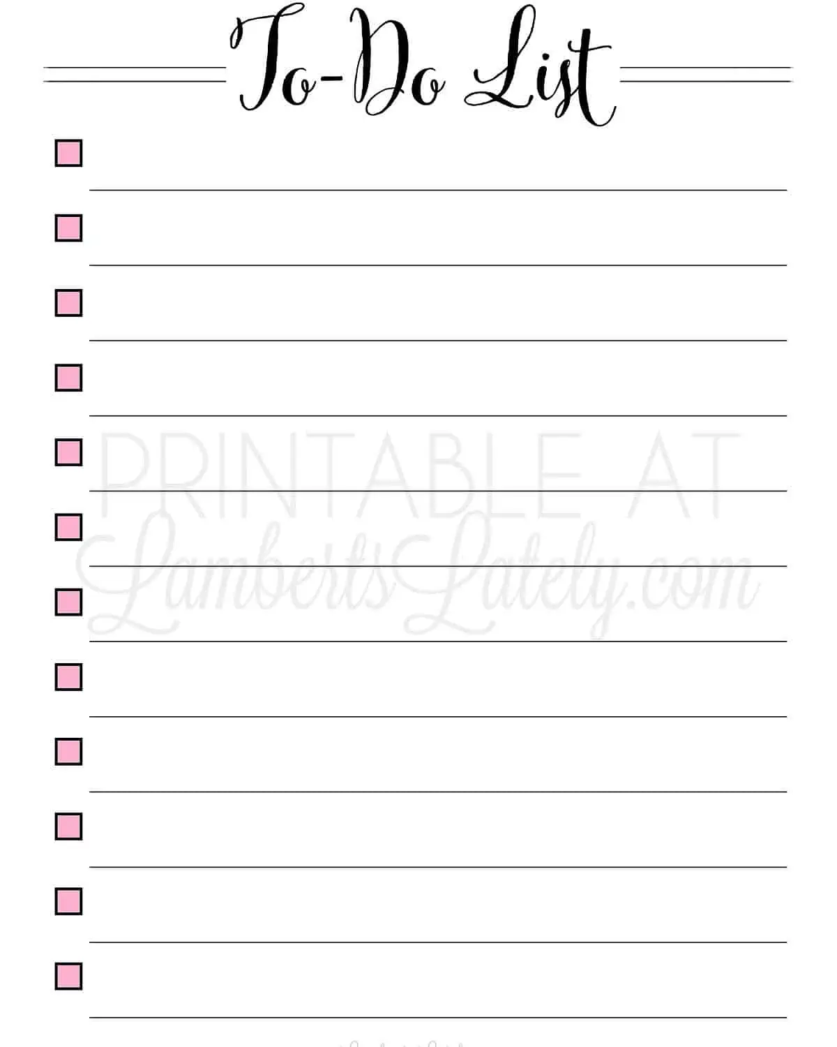 Printable to-do list with checkboxes and lines for tasks.