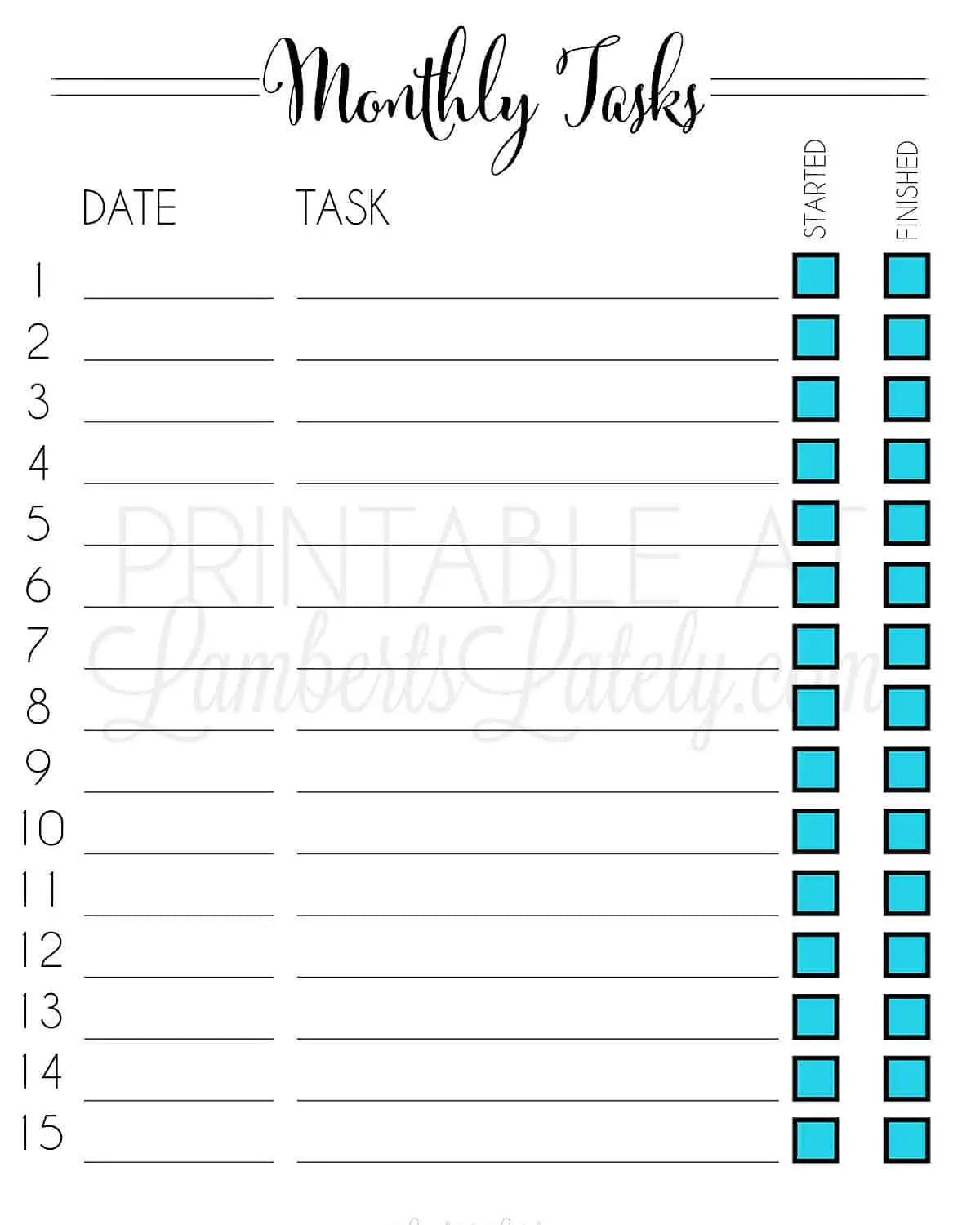 monthly tasks to do list printable with checkboxes.