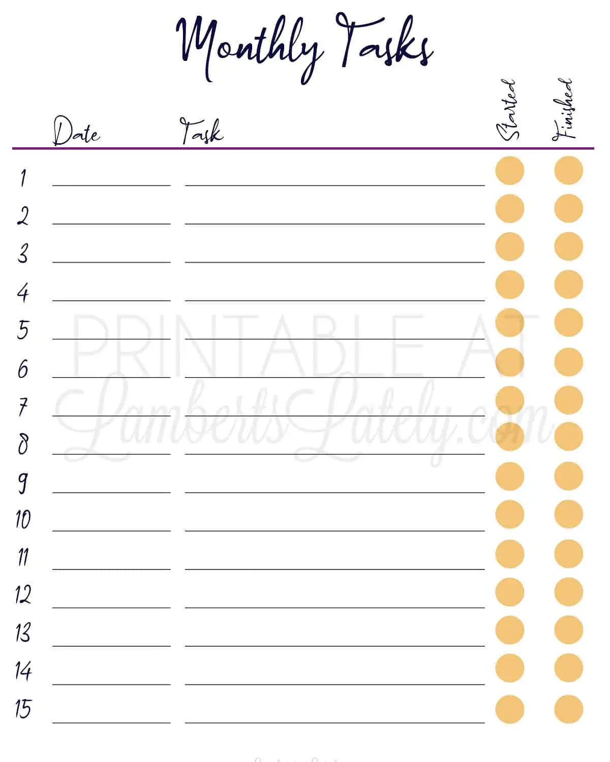 monthly task list printable with bold colors.