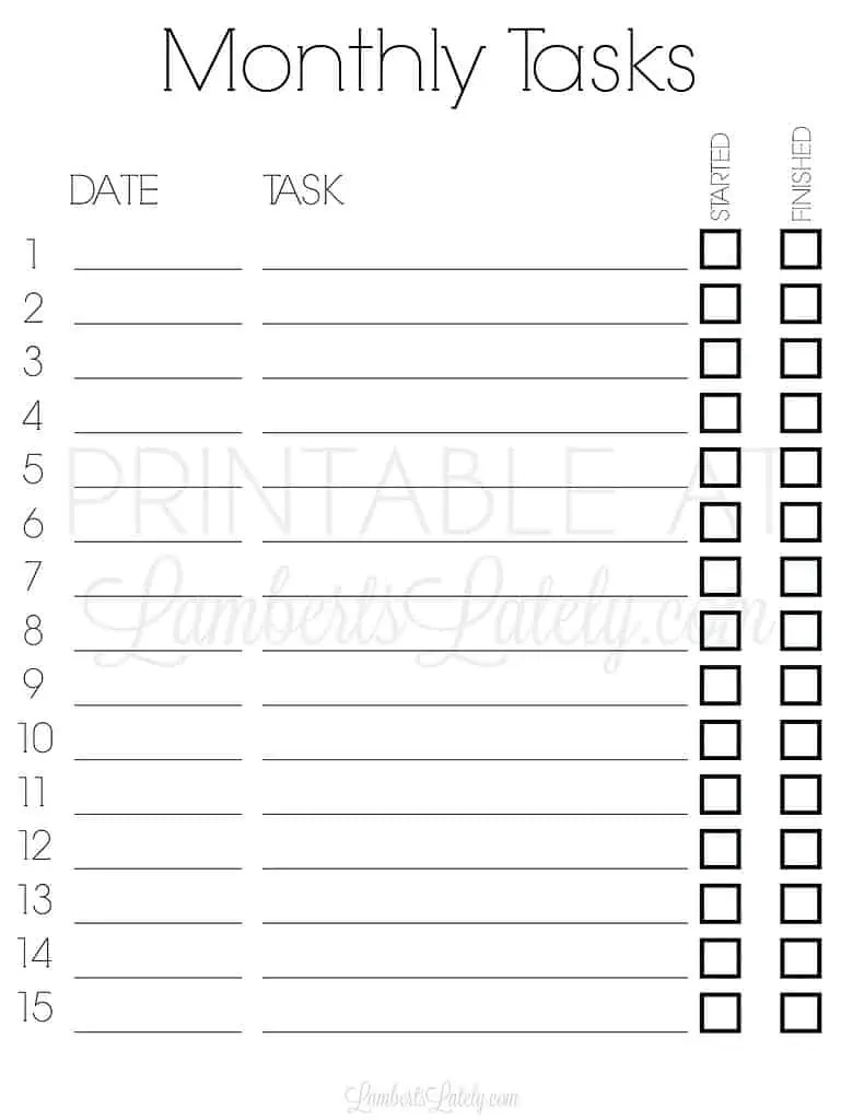 monthly to do list printable - simple.