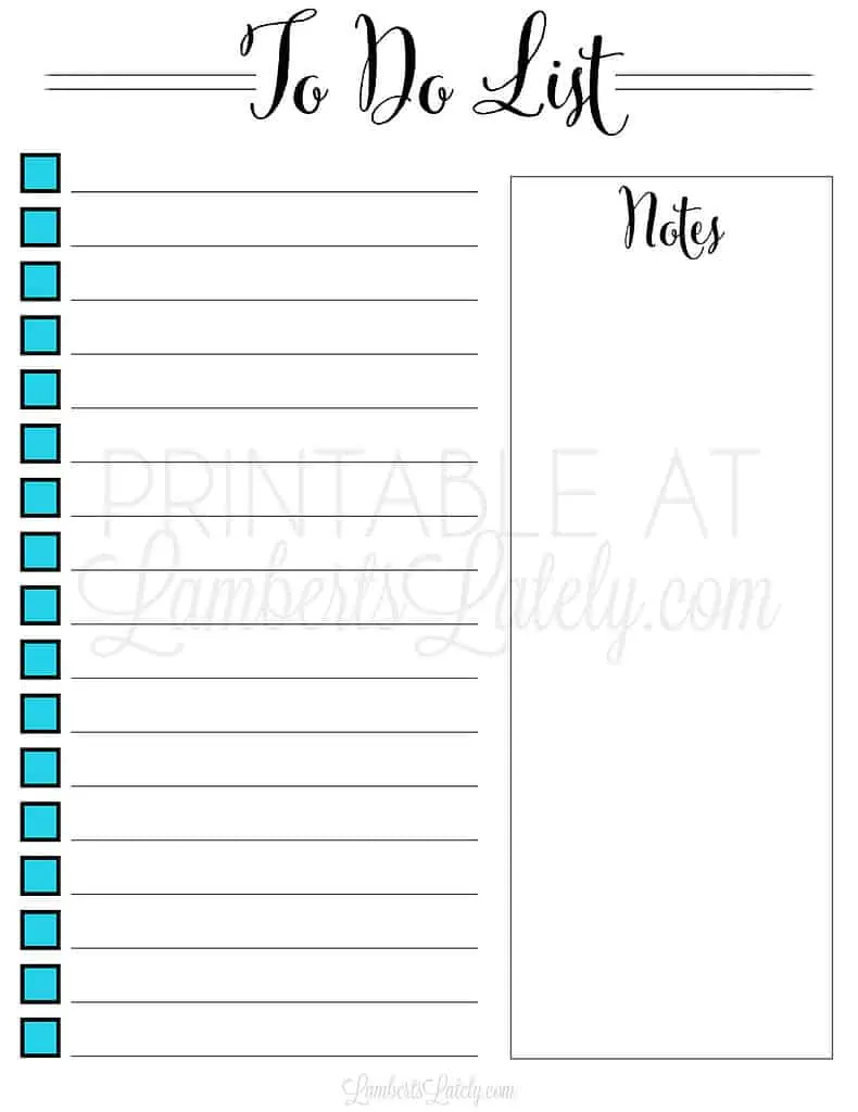 to do list printable with notes section.