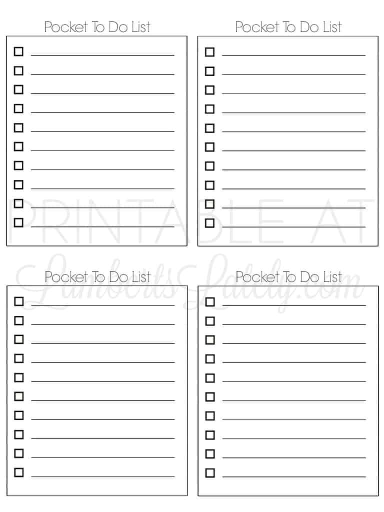 pocket to do list printable - simple.