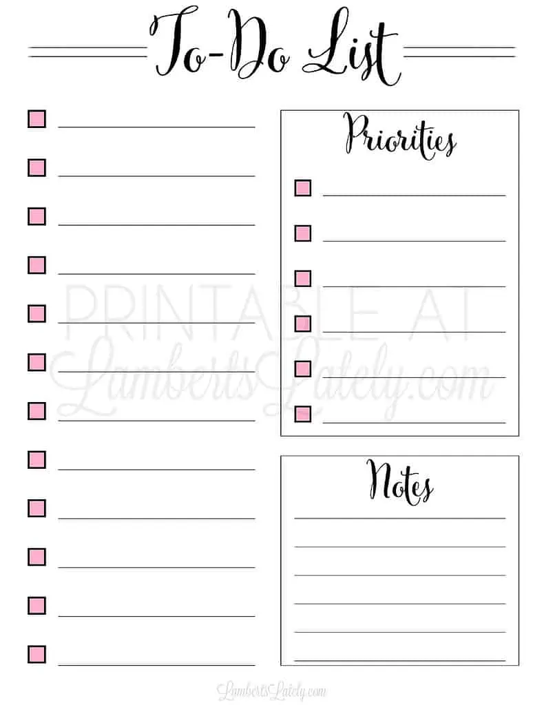 to do list printable with priority and note section.