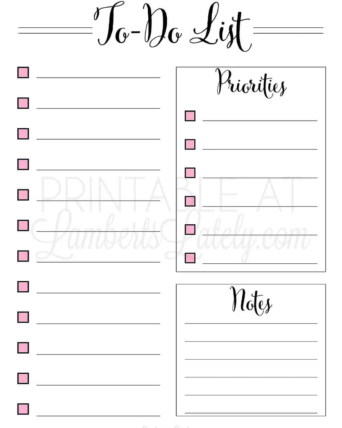 to do list printable with priority and note section.