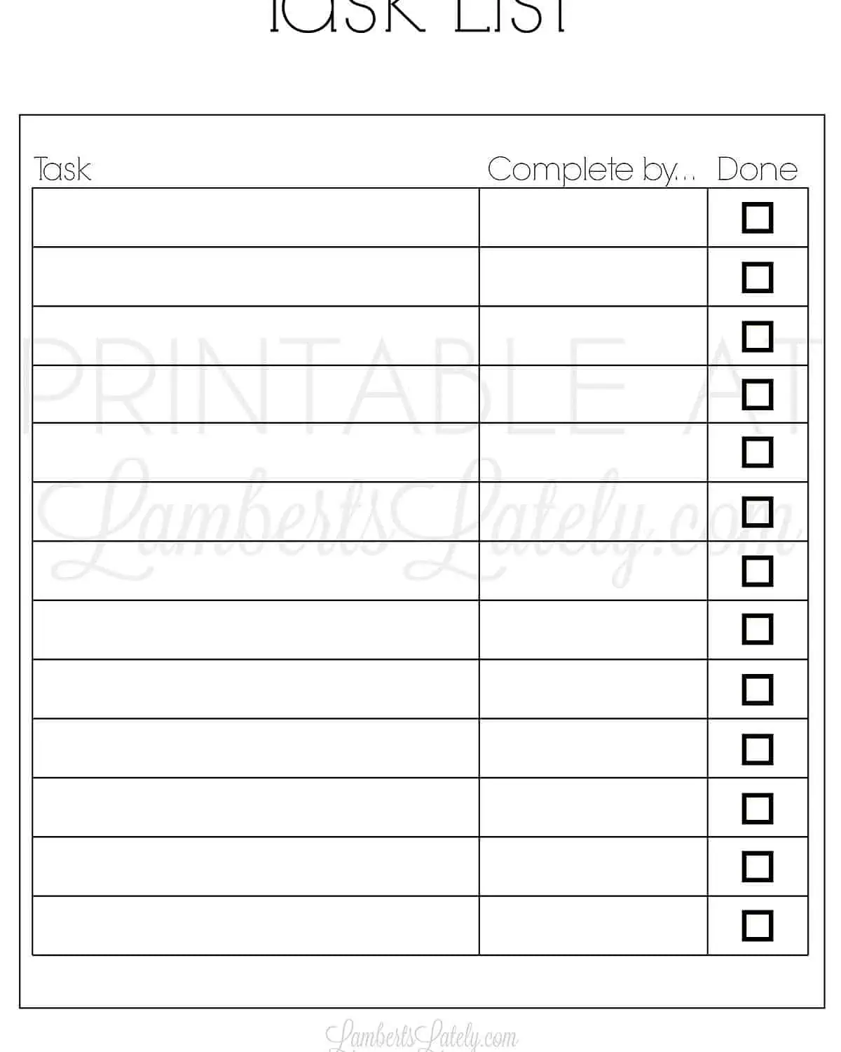 task list printable with done checkboxes.