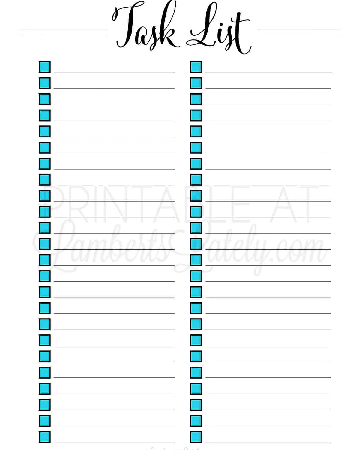 task list printable with checkboxes.