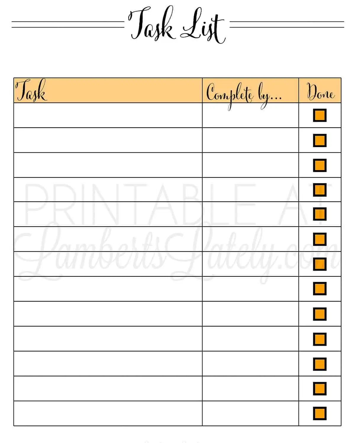 task list printable with done checkbox.