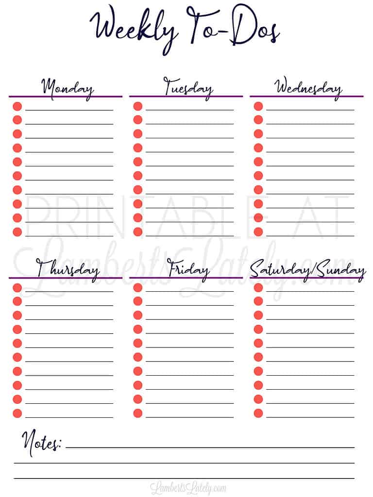 weekly to do list, bold and handwritten.