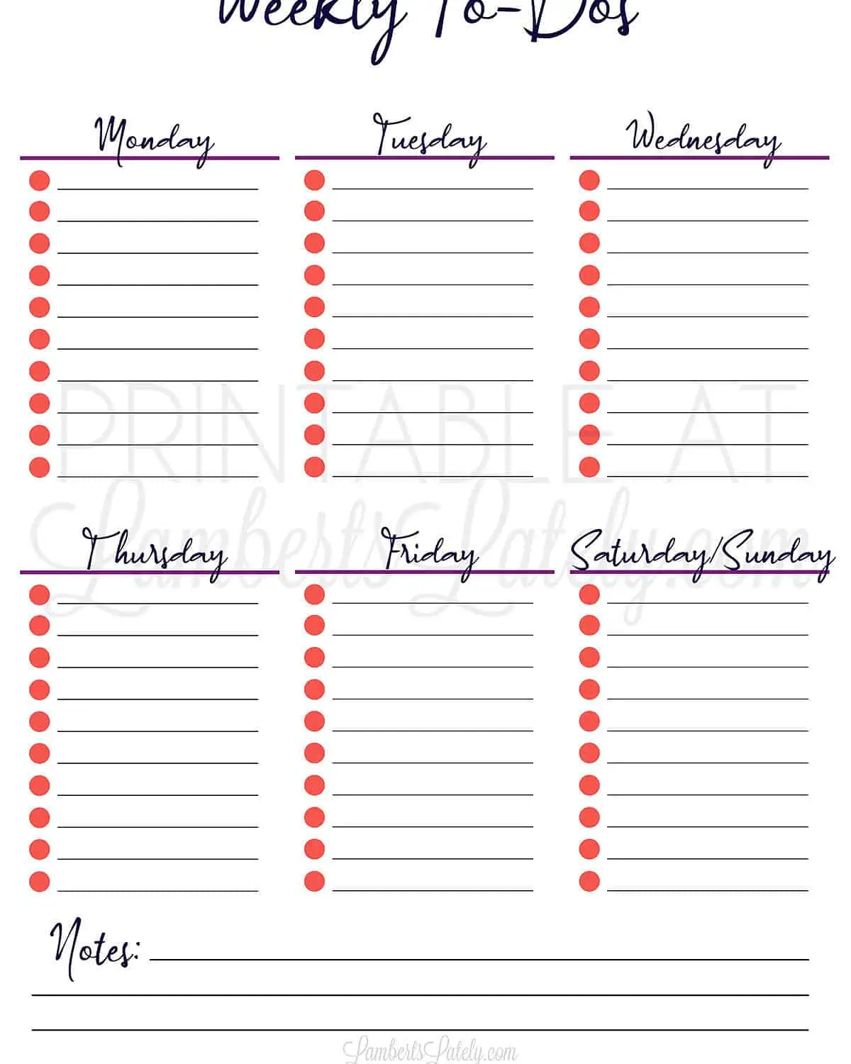 weekly to do list, bold and handwritten.