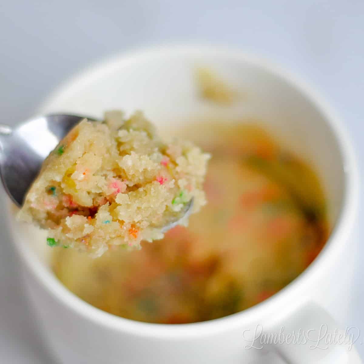 spoonful of vanilla mug cake.