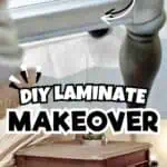 Step-by-step guide for DIY laminate furniture makeover with primer and spray paint.