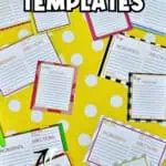 Colorful collection of printable recipe cards on yellow polka dot background.