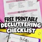 Printable decluttering checklist with pink headers and black text on white background.