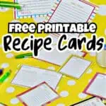 Colorful printable recipe cards with ingredients and instructions on a yellow polka dot background.