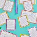 Free printable 4x6 recipe cards with colorful borders and writing spaces.
