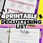 Printable decluttering list for organizing kitchen and living room items.