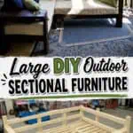 DIY outdoor sectional furniture with colorful cushions on a screened porch.