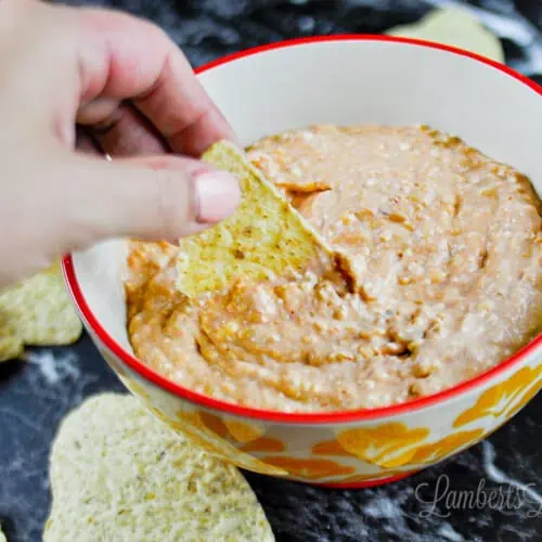 dipping a chip into dip.