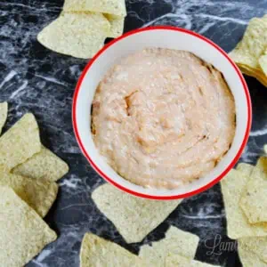 cream cheese and salsa dip with chips.