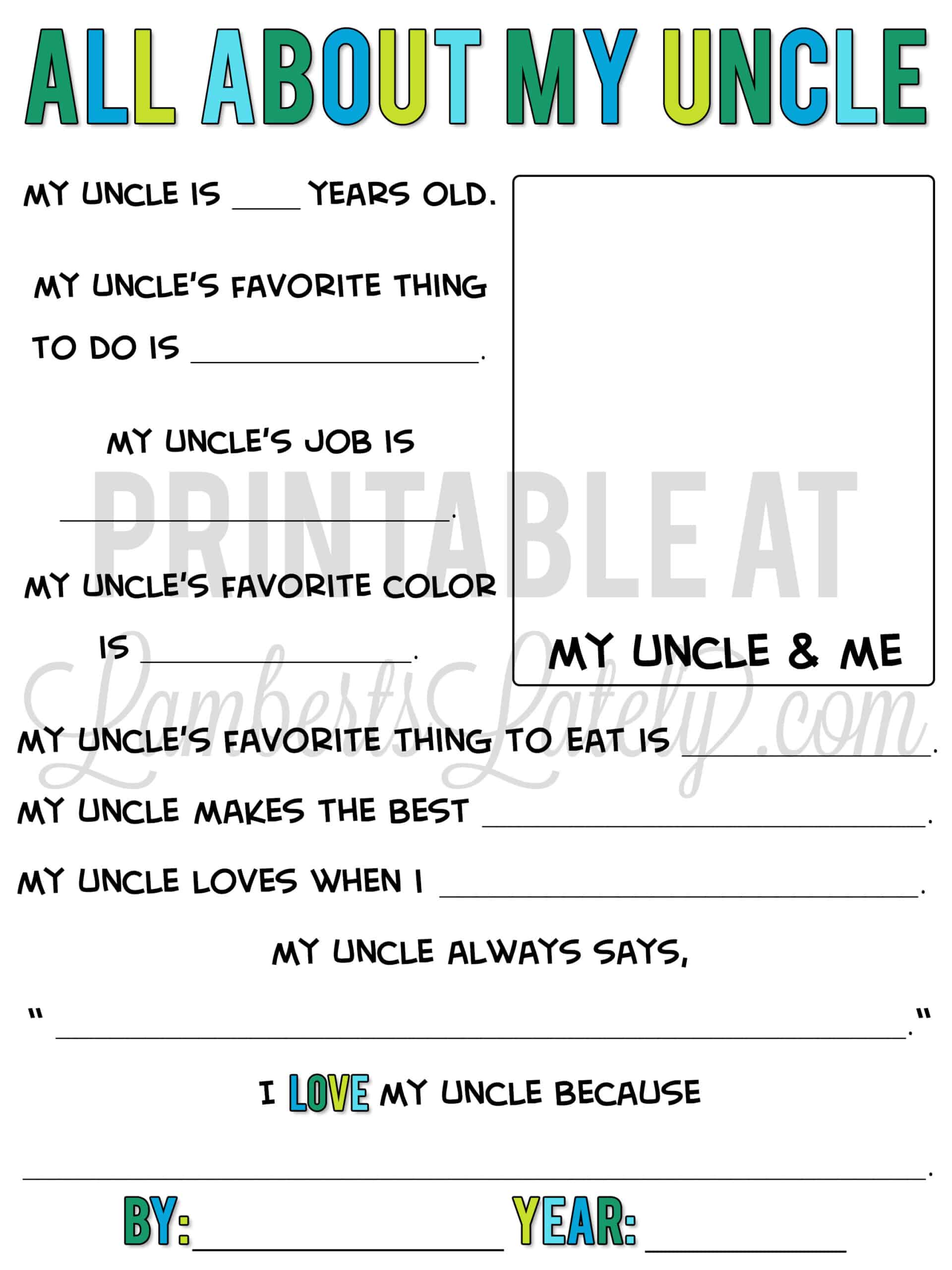 all about my uncle printable.