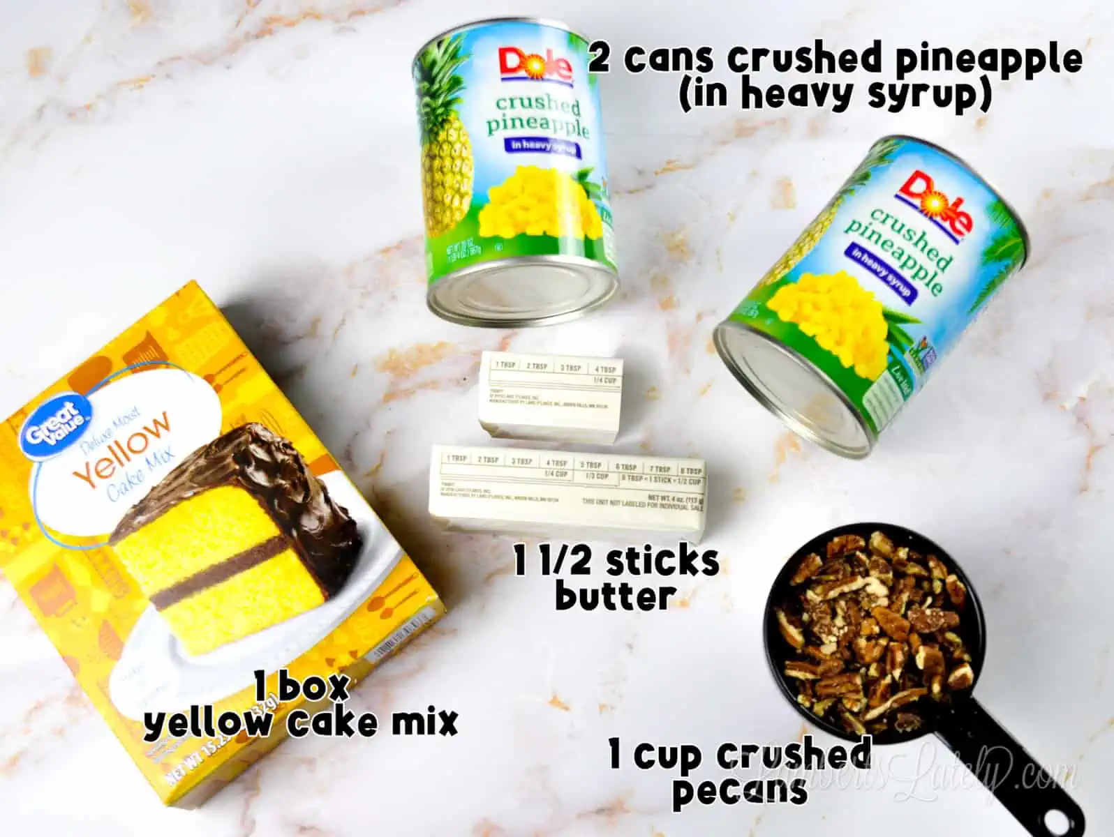 ingredients for pineapple dump cake.