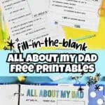 All About My Dad printable for Father's Day with colorful design and questionnaire.