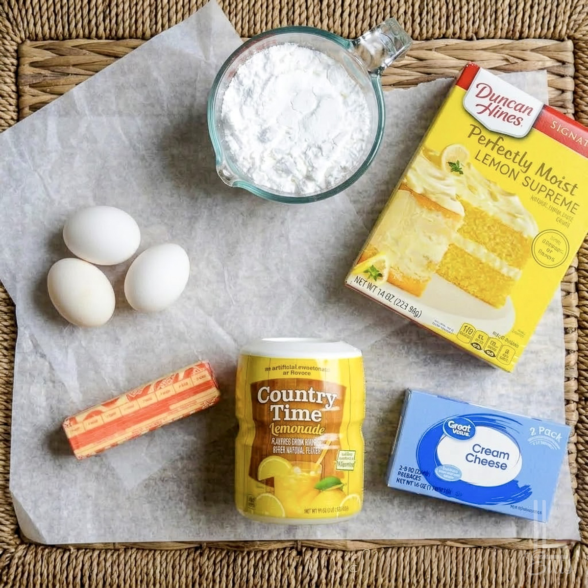 ingredients for lemon chess bars.