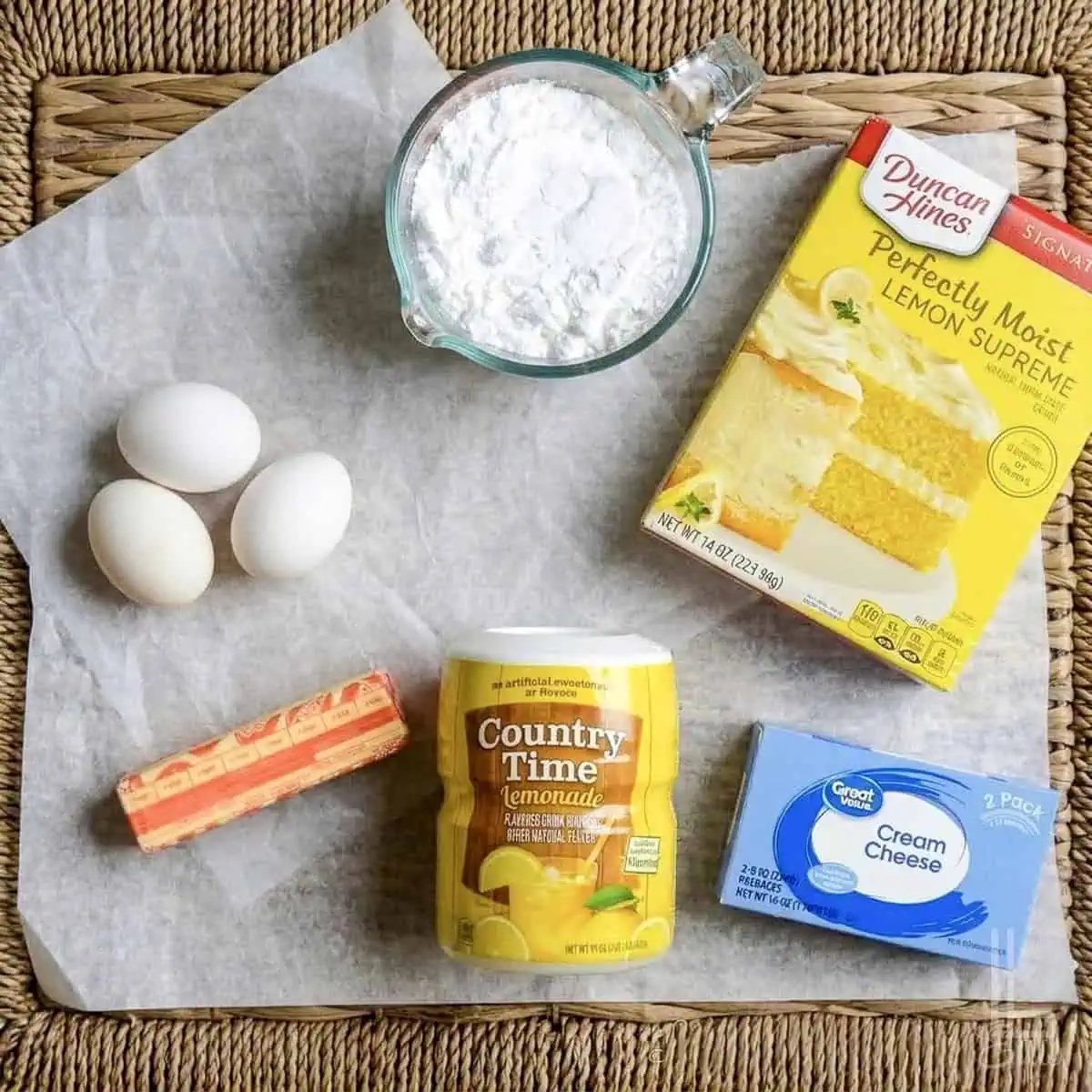 ingredients for lemon chess bars.