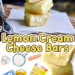 lemon cream cheese bars collage, with ingredients.