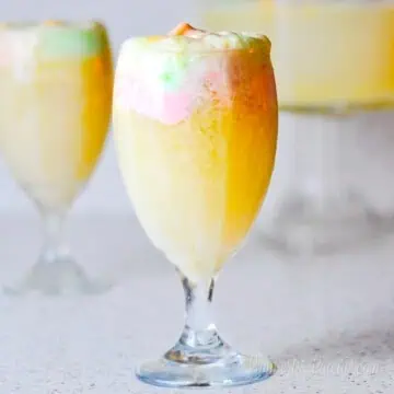 glass of rainbow sherbet punch.