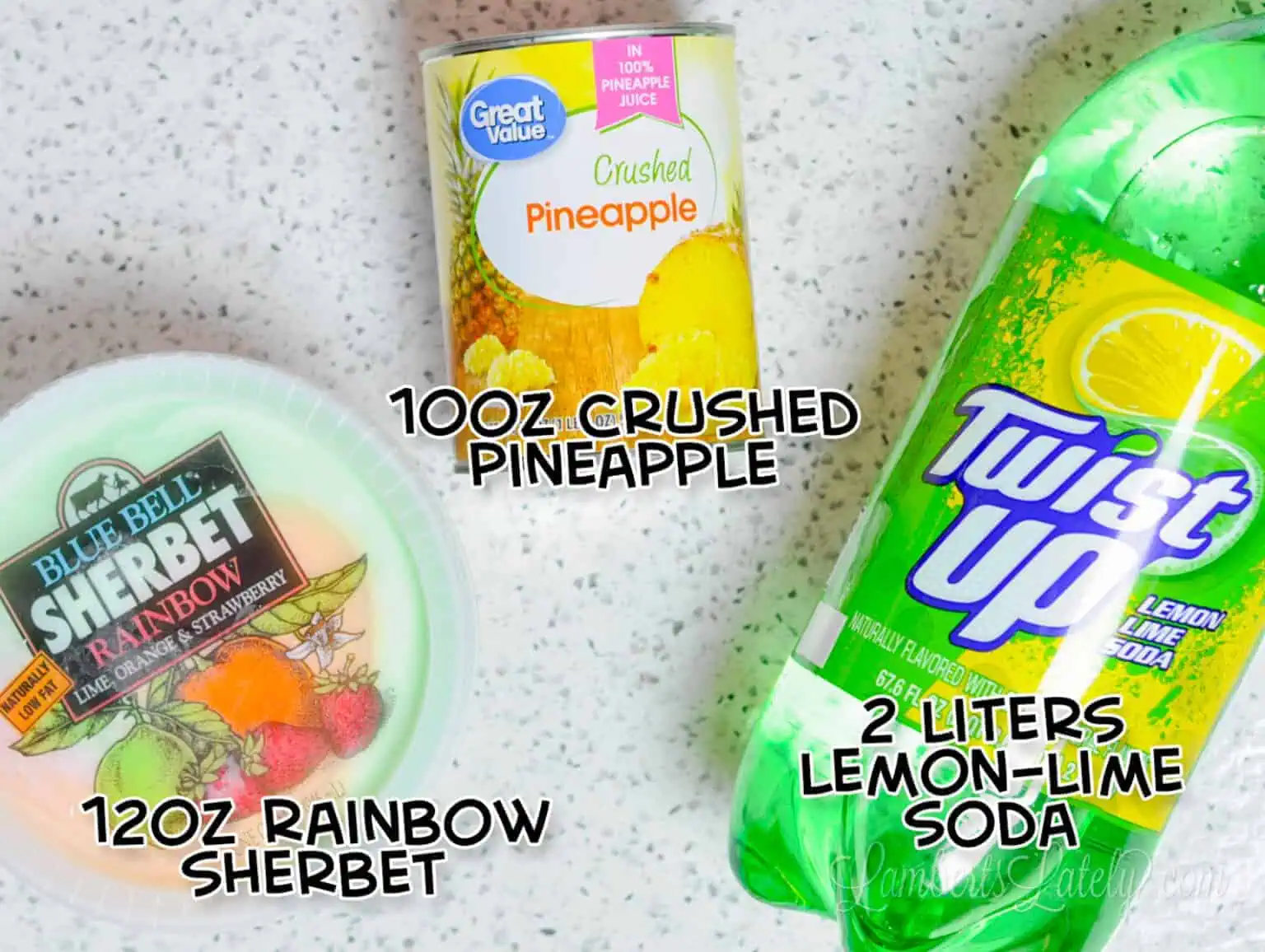 ingredients for rainbow sherbet punch.