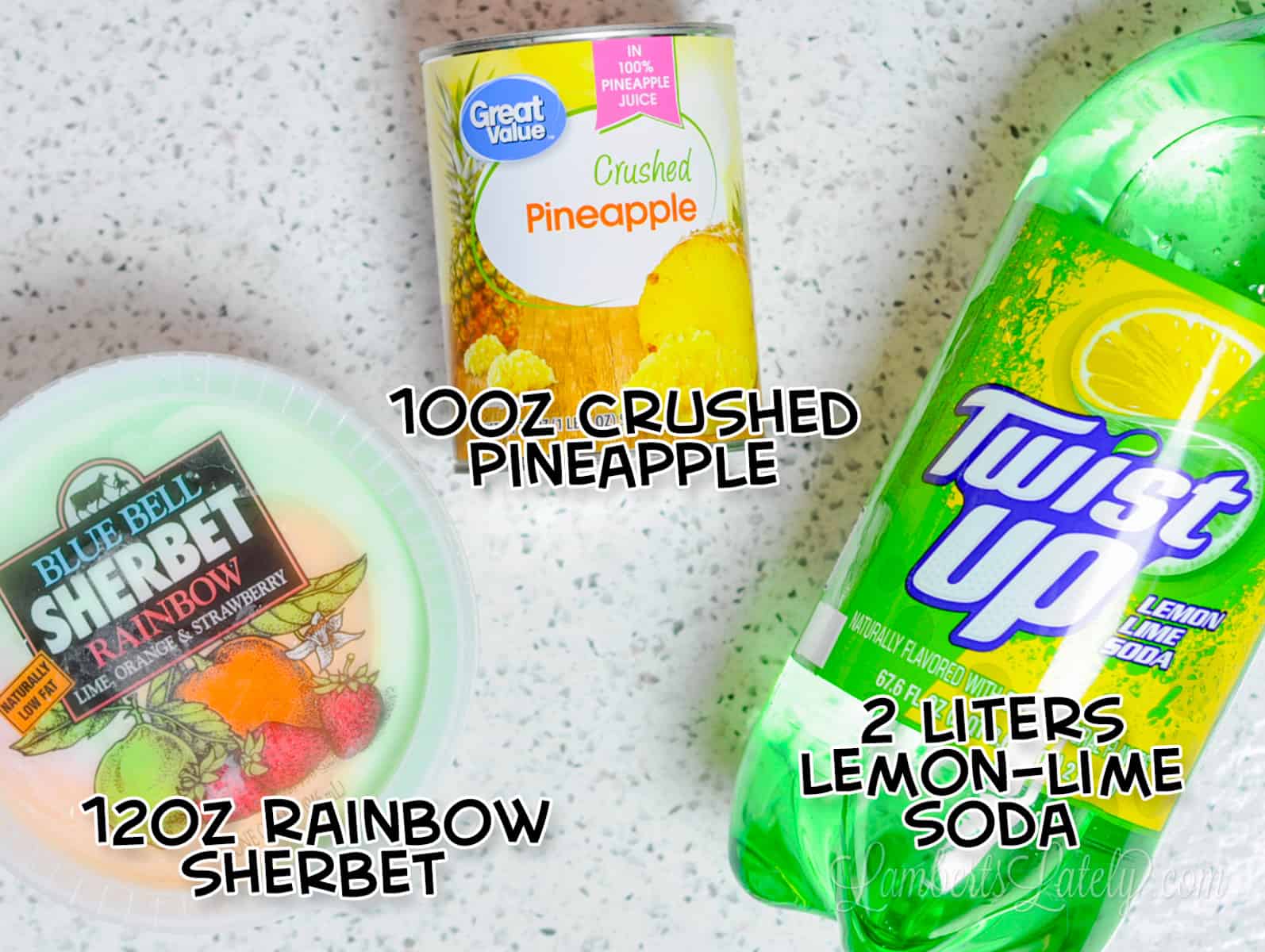 ingredients for rainbow sherbet punch.