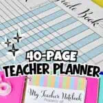 Colorful 40-page teacher planner with notebook and stationery for educators.