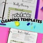 Organized cleaning schedule templates for daily and weekly chores with colorful designs.