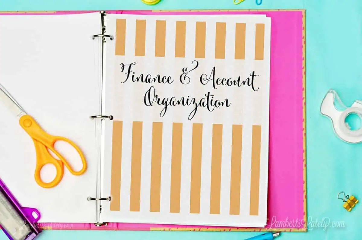 striped cover page of a budget binder in a notebook.