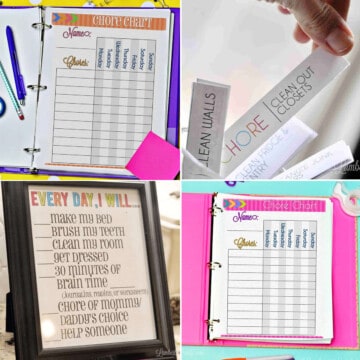 collage of chore chart printables.