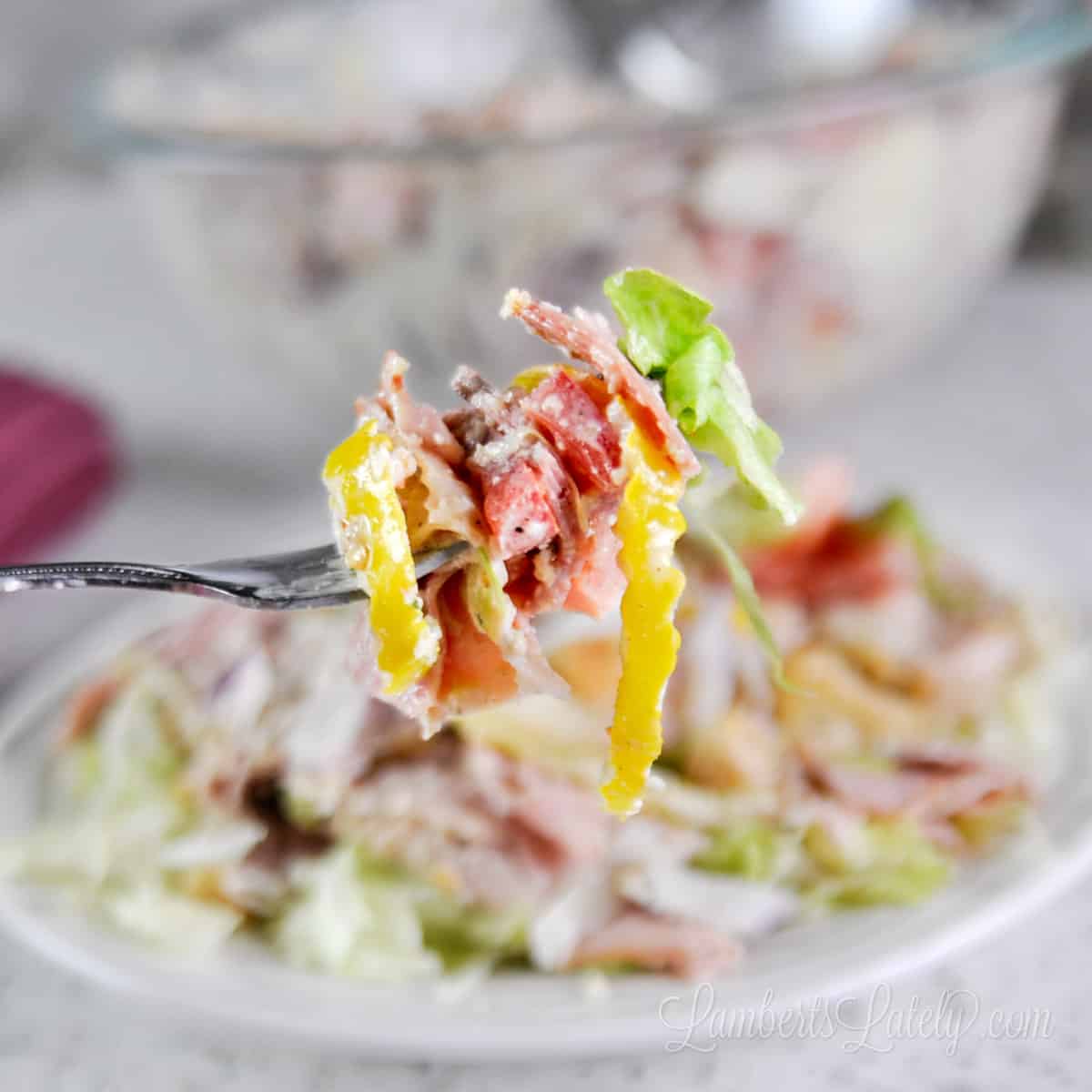 fork of italian grinder salad.