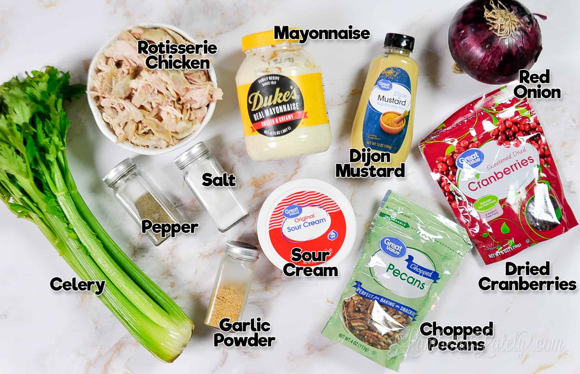 ingredients for rotisserie cranberry chicken salad.