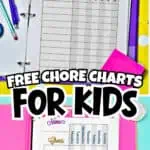Printable kids chore chart with colorful design and weekly task list.
