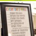 Colorful summer chore chart for kids with daily tasks and motivational quotes.