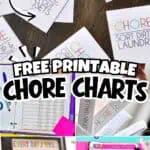Printable kids chore charts with colorful designs and checklists for chores.