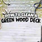 Cleaning green stains from a wood deck with a simple cleaner.