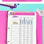 Printable chore chart for kids sorted by age with colorful design.