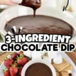 Chocolate dip with strawberries, cookies, and marshmallows for easy dessert.