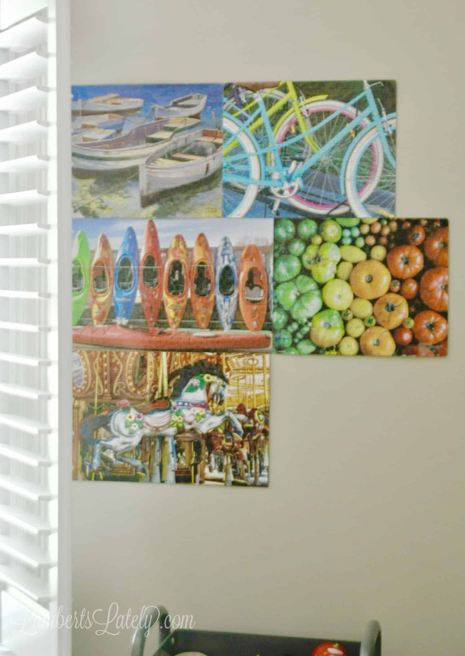 preserved puzzles hanging on a wall.