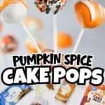 Halloween-themed pumpkin spice cake pops with sprinkles and orange accents.