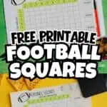 Printable football squares template with green and white grid for game betting.