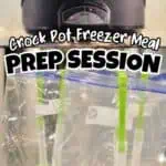 Prepared freezer bags with crockpot meal ingredients for easy prep and cooking.