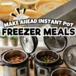 Frozen Instant Pot freezer meals in a storage basket with labels and instructions.