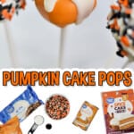 pumpkin cake pops collage, with a picture of ingredients.
